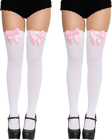2 Pairs of White Black Stockings with Bow Thigh High Stockings Thigh High Socks for Women Halloween Costume in Saudi Arabia