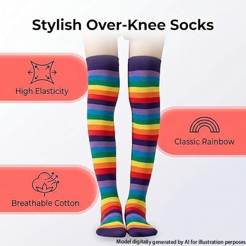 2 Sets Rainbow Striped Leg Warmers for Women, Knee High Socks Long Knitted Arm Warmers Fingerless Gloves, Pride Halloween Costume Accessories in Saudi Arabia