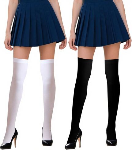 2 Pairs Knee High Stockings & Thigh High Stockings for Women Long White Black Sheer Stocking Wedding Halloween in Saudi Arabia