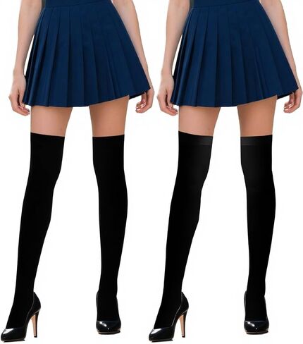 2 Pairs Knee High Stockings & Thigh High Stockings for Women Long White Black Sheer Stocking Wedding Halloween in Saudi Arabia