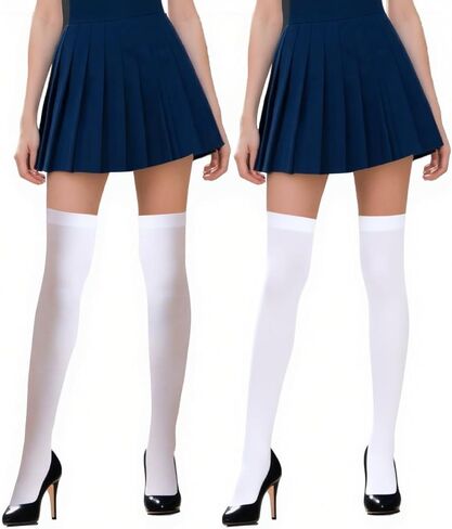 2 Pairs Knee High Stockings & Thigh High Stockings for Women Long White Black Sheer Stocking Wedding Halloween in Saudi Arabia