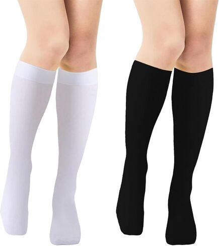 2 Pairs Knee High Stockings & Thigh High Stockings for Women Long White Black Sheer Stocking Wedding Halloween in Saudi Arabia