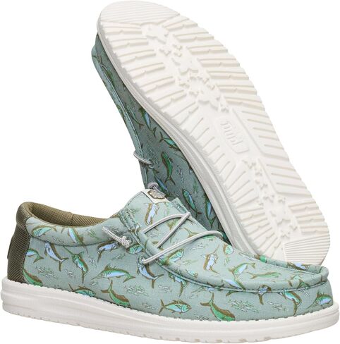 HEYDUDE Men's Wally Bluewater Iceberg Green Size 11 Slip-On Shoes, Lightweight Breathable Canvas with Slip-Resistant Traction for Daily Wear in Kuwait