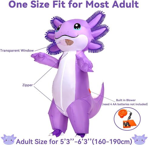 Stegosaurus Inflatable Axolotl Costume Adult Halloween Blow Up Costumes Deluxe Funny Costumes Animal Women Men Cosplay Party Purple in Kuwait