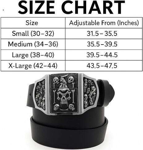 Skulls & Fangs Gothic Belt Buckle with Hidden Lighter + Genuine Leather Belt – Heavy Metal Punk Rock Accessory for Men in Kuwait