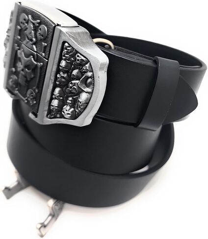 Skulls & Fangs Gothic Belt Buckle with Hidden Lighter + Genuine Leather Belt – Heavy Metal Punk Rock Accessory for Men in Kuwait