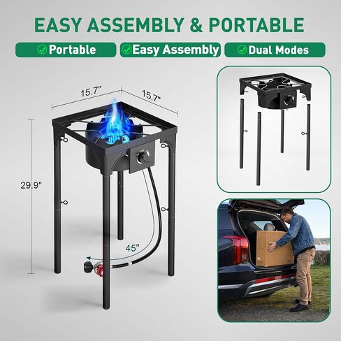Single Burner Propane Stove, 75,000 BTU/hr, High Pressure Outdoor Propane Burner with 0-20 PSI Regulator and 4ft Hose, Gas Stove for Patio Backyard Camping with Detachable Stand Legs in Kuwait