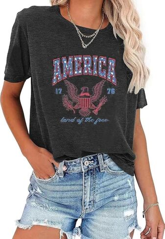 Womens 4th of July Shirt USA Flag Graphic Tee Heart American Flag Star Stripe Patriotic Short Sleeve in Saudi Arabia