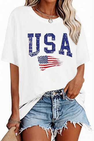 4th of July Outfits for Women USA Patriotic Shirts for Women Short Sleeve Red White and Blue Shirts American Flag Summer Tops in Saudi Arabia