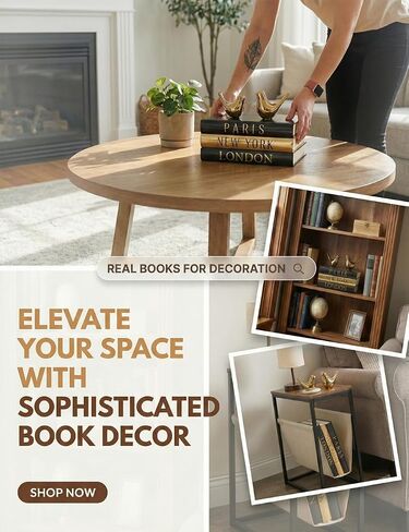Decorative Books for Home Decor & Coffee Table Book Decor - Set of 3 Real Hardcover Decorative Books (Paris, London, New York) with Gold Ceramic Birds - Modern Shelf Decoration in Saudi Arabia