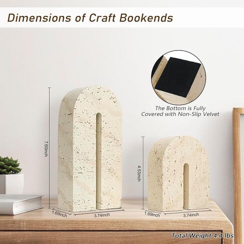 BOHDK Book Ends for Shelves, Resin Heavy Duty Decorative Bookends, Retro Arch Book Holder for Heavy Books, Imitation Travertine Book Stopper for Home Decor, Study, Bookshelf, Desktop, Set of Two in Saudi Arabia