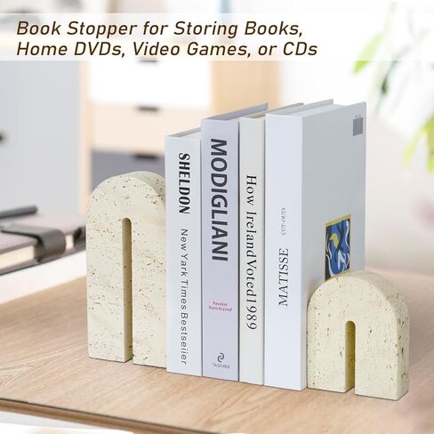 BOHDK Book Ends for Shelves, Resin Heavy Duty Decorative Bookends, Retro Arch Book Holder for Heavy Books, Imitation Travertine Book Stopper for Home Decor, Study, Bookshelf, Desktop, Set of Two in Saudi Arabia