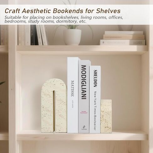 BOHDK Book Ends for Shelves, Resin Heavy Duty Decorative Bookends, Retro Arch Book Holder for Heavy Books, Imitation Travertine Book Stopper for Home Decor, Study, Bookshelf, Desktop, Set of Two in Saudi Arabia