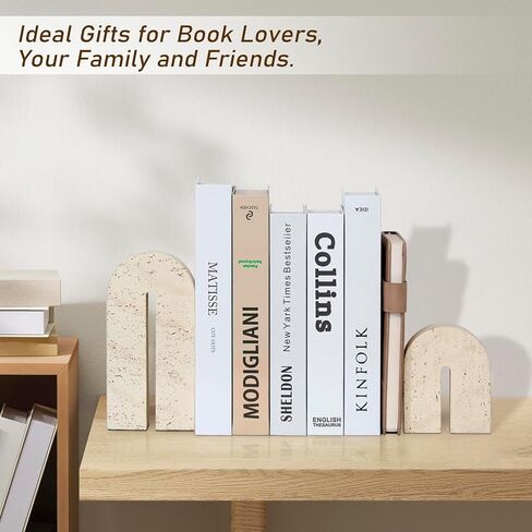 BOHDK Book Ends for Shelves, Resin Heavy Duty Decorative Bookends, Retro Arch Book Holder for Heavy Books, Imitation Travertine Book Stopper for Home Decor, Study, Bookshelf, Desktop, Set of Two in Saudi Arabia