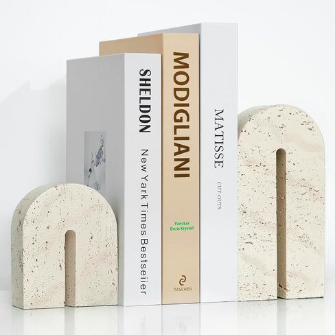 BOHDK Book Ends for Shelves, Resin Heavy Duty Decorative Bookends, Retro Arch Book Holder for Heavy Books, Imitation Travertine Book Stopper for Home Decor, Study, Bookshelf, Desktop, Set of Two in Saudi Arabia