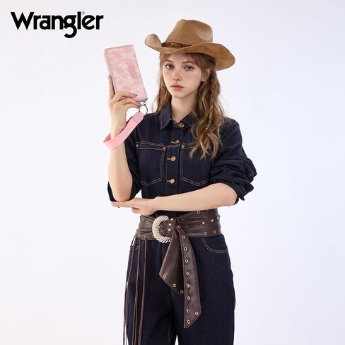 Wrangler Wristlet Wallets for Women Lace Floral Tooled Clutch Purse RFID Blocking Wallet Credit Card Holder in Kuwait