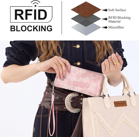 Wrangler Wristlet Wallets for Women Lace Floral Tooled Clutch Purse RFID Blocking Wallet Credit Card Holder in Kuwait