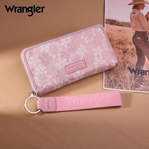 Wrangler Wristlet Wallets for Women Lace Floral Tooled Clutch Purse RFID Blocking Wallet Credit Card Holder in Kuwait