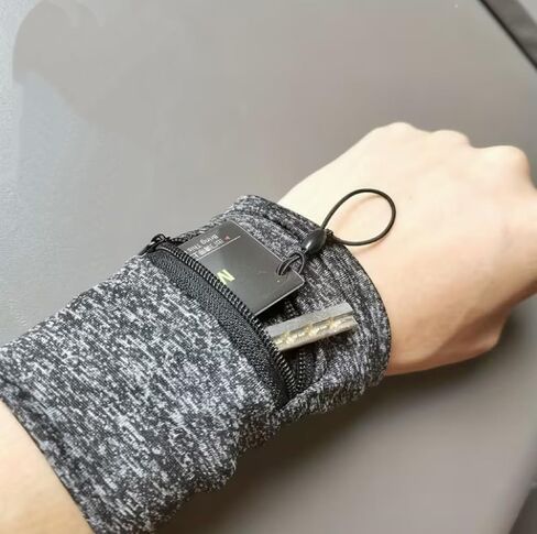 1PC Unisex Wrist Wallet Bag Polyester with Zipper Adjustable Strap Slim Wristband for Running, Travel, Gym, Grey in Kuwait