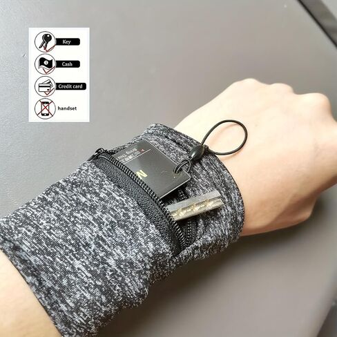 1PC Unisex Wrist Wallet Bag Polyester with Zipper Adjustable Strap Slim Wristband for Running, Travel, Gym, Grey in Kuwait