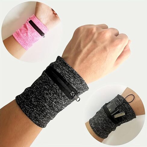 1PC Unisex Wrist Wallet Bag Polyester with Zipper Adjustable Strap Slim Wristband for Running, Travel, Gym, Grey in Kuwait