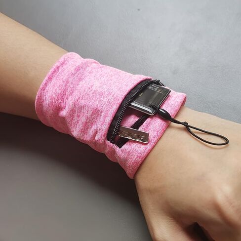 1PC Unisex Wrist Wallet Bag Polyester with Zipper Adjustable Strap Slim Wristband for Running, Travel, Gym, Grey in Kuwait