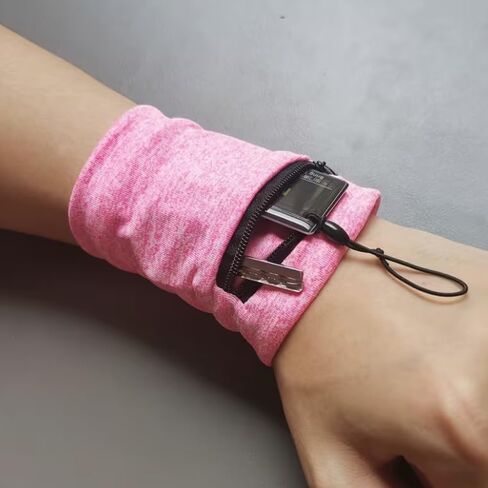 1PC Unisex Wrist Wallet Bag Polyester with Zipper Adjustable Strap Slim Wristband for Running, Travel, Gym, Grey in Kuwait