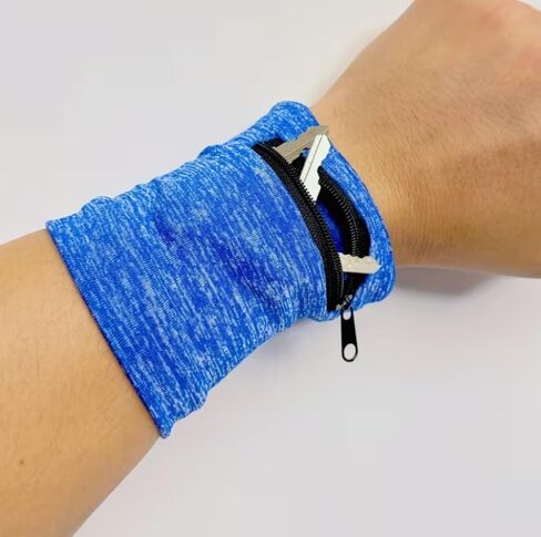 1PC Unisex Wrist Wallet Bag Polyester with Zipper Adjustable Strap Slim Wristband for Running, Travel, Gym, Grey in Kuwait