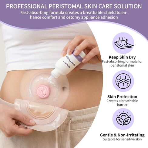 Stoma Care Powder - Gentle Ostomy Skin Barrier Powder for Peristomal Protection, Absorbs Moisture & Keeps Skin Dry, Compatible with Colostomy & Ileostomy Pouches - 0.86 oz in Kuwait
