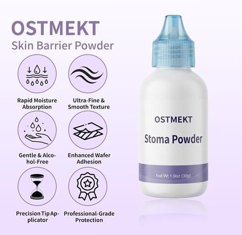 Stoma Care Powder - Gentle Ostomy Skin Barrier Powder for Peristomal Protection, Absorbs Moisture & Keeps Skin Dry, Compatible with Colostomy & Ileostomy Pouches - 0.86 oz in Kuwait