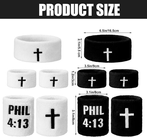 Unittype 10 Pcs Christian Cross Sweatband Set Black White Religious Faith Headband Wristbands Bicep Armbands Absorbent Cotton Sports Accessories for Men Women Athletes Gym Basketball Football in Kuwait