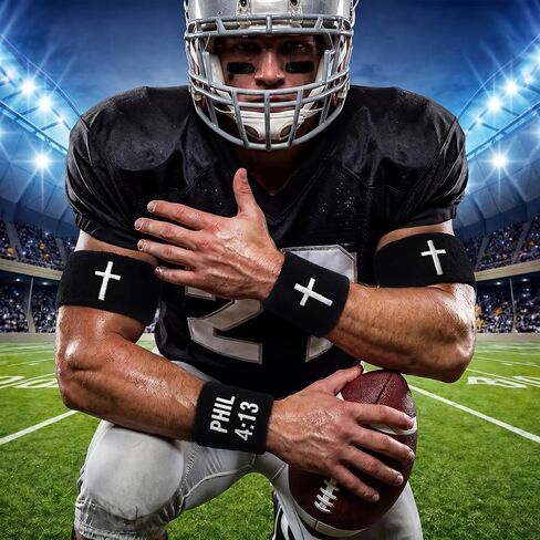 Unittype 10 Pcs Christian Cross Sweatband Set Black White Religious Faith Headband Wristbands Bicep Armbands Absorbent Cotton Sports Accessories for Men Women Athletes Gym Basketball Football in Kuwait