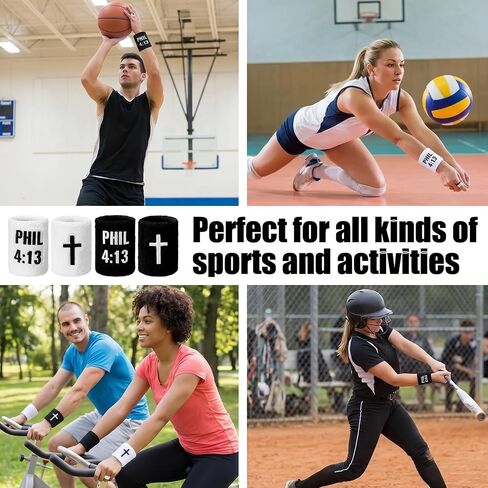 Unittype 10 Pcs Christian Cross Sweatband Set Black White Religious Faith Headband Wristbands Bicep Armbands Absorbent Cotton Sports Accessories for Men Women Athletes Gym Basketball Football in Kuwait