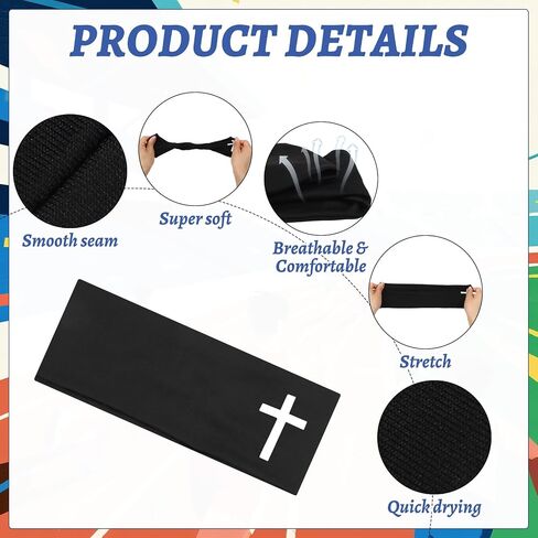 4 Pack Faith Cross Headbands and Arm Sleeves Christian Compression Cooling Arm Sleeves Athletic Sweat Bands for Men Women Running Yoga Fitness Workout in Kuwait