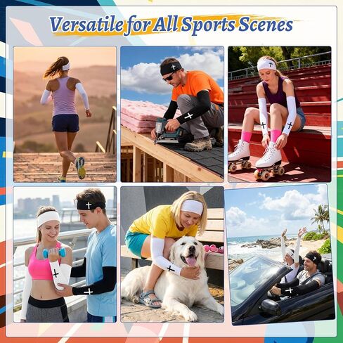 4 Pack Faith Cross Headbands and Arm Sleeves Christian Compression Cooling Arm Sleeves Athletic Sweat Bands for Men Women Running Yoga Fitness Workout in Kuwait