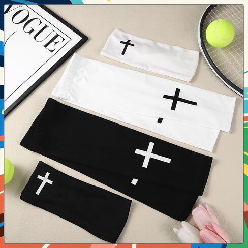 4 Pack Faith Cross Headbands and Arm Sleeves Christian Compression Cooling Arm Sleeves Athletic Sweat Bands for Men Women Running Yoga Fitness Workout in Kuwait