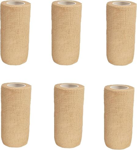 6 Rolls Athletic Tapes 4 Inch Self Adhesive Bandage Wraps Stretchy Sports Tape Vet Wrap for Sports Sprain Swelling and Soreness on Wrist and Ankle (Beige) in Kuwait