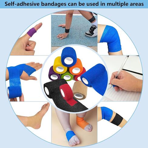 6 Rolls Athletic Tapes 4 Inch Self Adhesive Bandage Wraps Stretchy Sports Tape Vet Wrap for Sports Sprain Swelling and Soreness on Wrist and Ankle (Beige) in Kuwait