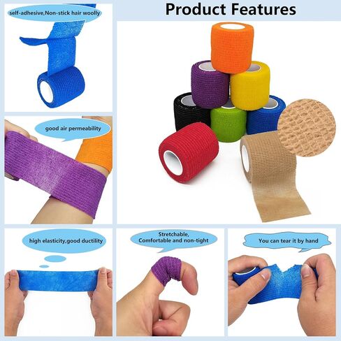 6 Rolls Athletic Tapes 4 Inch Self Adhesive Bandage Wraps Stretchy Sports Tape Vet Wrap for Sports Sprain Swelling and Soreness on Wrist and Ankle (Beige) in Kuwait