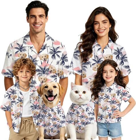Custom Hawaiian Shirt for Women Men Personalized Dog Short Sleeve Hawaiian Button Down Shirt&Shorts with Face in Saudi Arabia