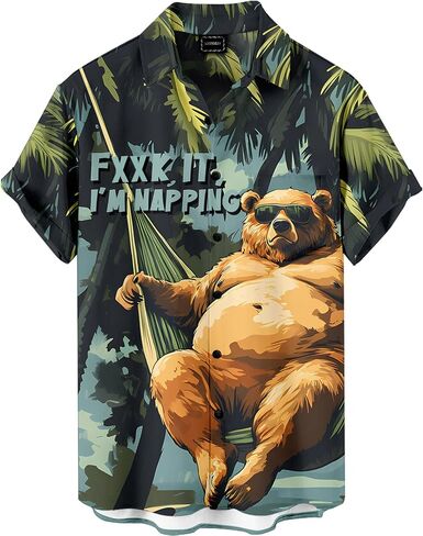 Men's Funny Novelty Print Button Down Shirt Quirky Cartoon Casual Hawaiian Party Shirt in Saudi Arabia