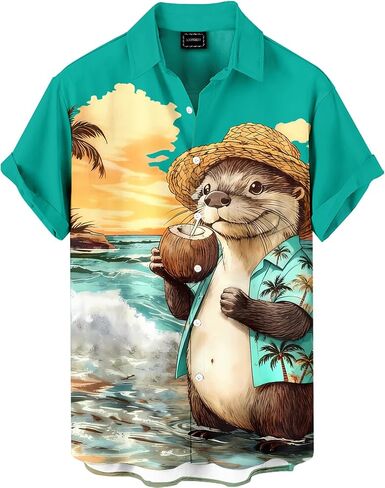 Men's Funny Novelty Print Button Down Shirt Quirky Cartoon Casual Hawaiian Party Shirt in Saudi Arabia