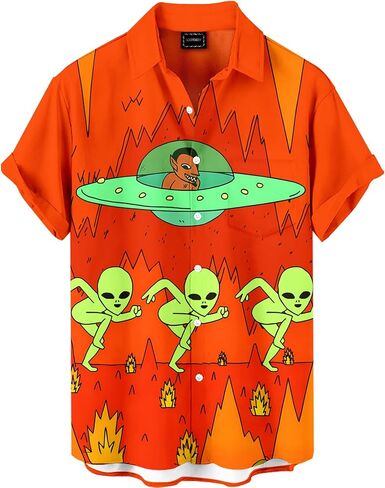 Men's Funny Novelty Print Button Down Shirt Quirky Cartoon Casual Hawaiian Party Shirt in Saudi Arabia