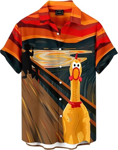 Men's Funny Novelty Print Button Down Shirt Quirky Cartoon Casual Hawaiian Party Shirt in Saudi Arabia