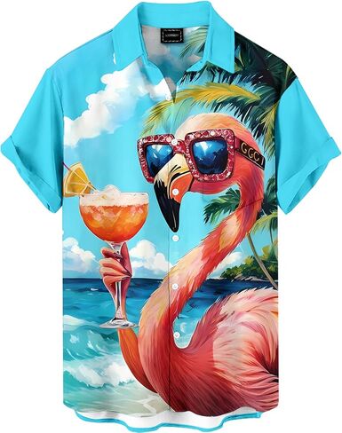 Men's Funny Novelty Print Button Down Shirt Quirky Cartoon Casual Hawaiian Party Shirt in Saudi Arabia