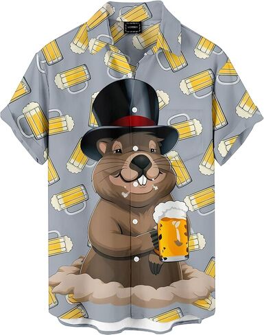 Men's Funny Novelty Print Button Down Shirt Quirky Cartoon Casual Hawaiian Party Shirt in Saudi Arabia