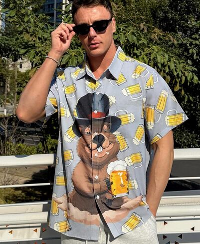 Men's Funny Novelty Print Button Down Shirt Quirky Cartoon Casual Hawaiian Party Shirt in Saudi Arabia