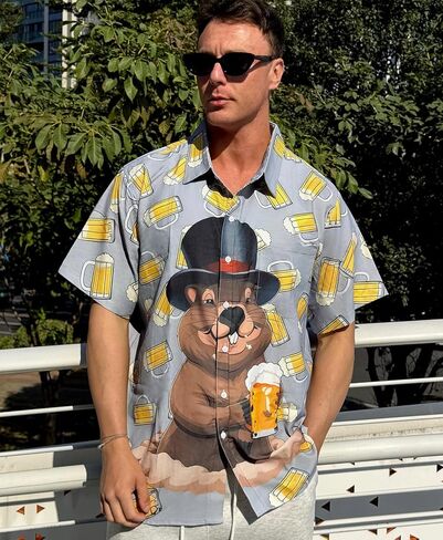 Men's Funny Novelty Print Button Down Shirt Quirky Cartoon Casual Hawaiian Party Shirt in Saudi Arabia
