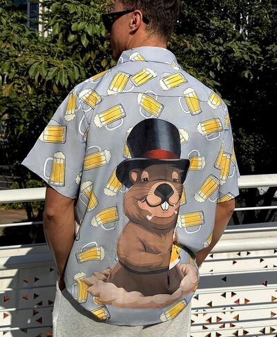 Men's Funny Novelty Print Button Down Shirt Quirky Cartoon Casual Hawaiian Party Shirt in Saudi Arabia