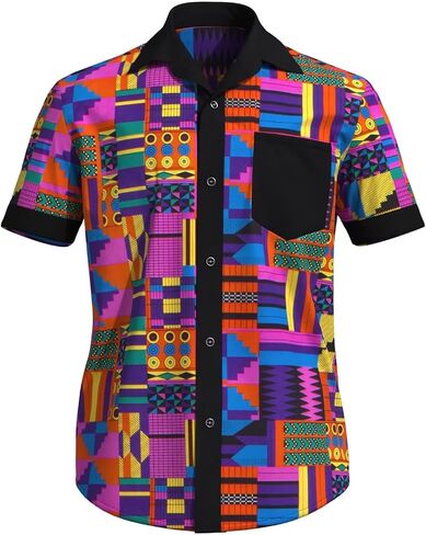 Xiaohuagua African Shirts for Men Wax Print Short Sleeve Button Down Shirt Summer Vacation Casual Wear in Saudi Arabia